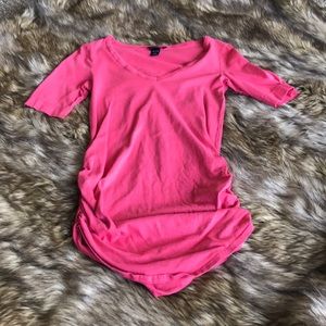 Ruched long v neck tee